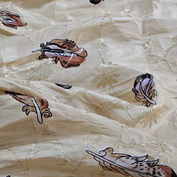 Unbranded Silk Scarf Womens 31 x 32 Inches Multicolor Gold Floral Feathers Print - Picture 10 of 15